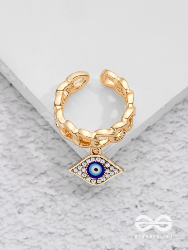 Cosmic Watcher - Golden Embellished Charm Ring (Adjustable)