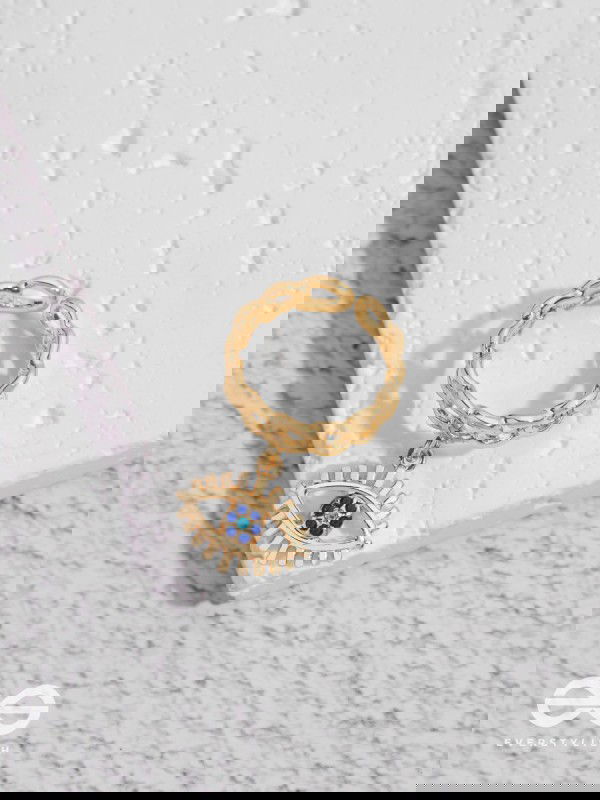 The Visionary Eye - Golden Embellished Charm Ring (Adjustable)