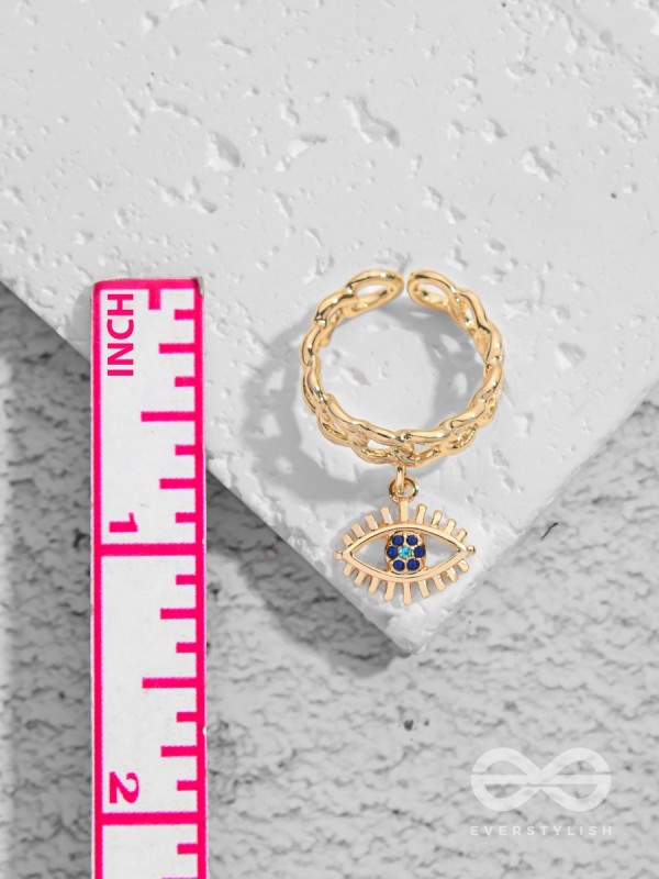 The Visionary Eye - Golden Embellished Charm Ring (Adjustable)