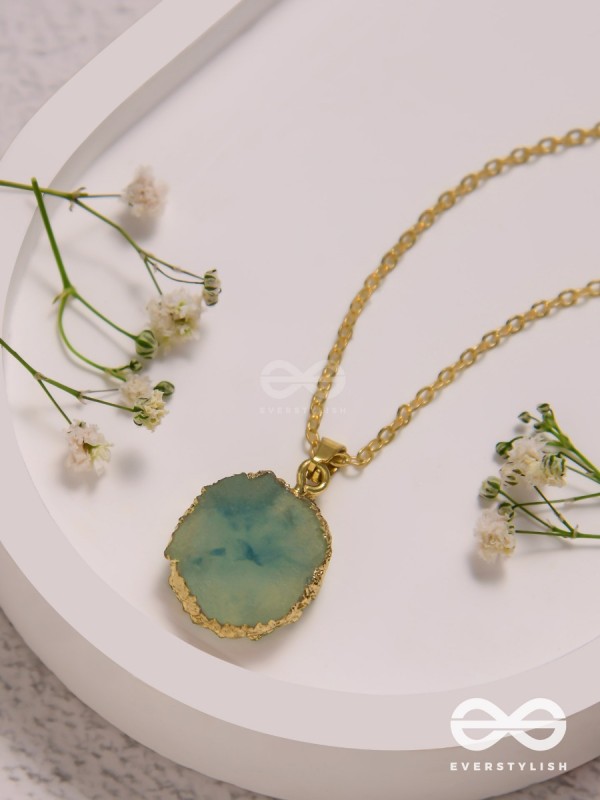The Oceanic Bloom - Golden And Blue Resin Pendant With Anti-Tarnish Coating