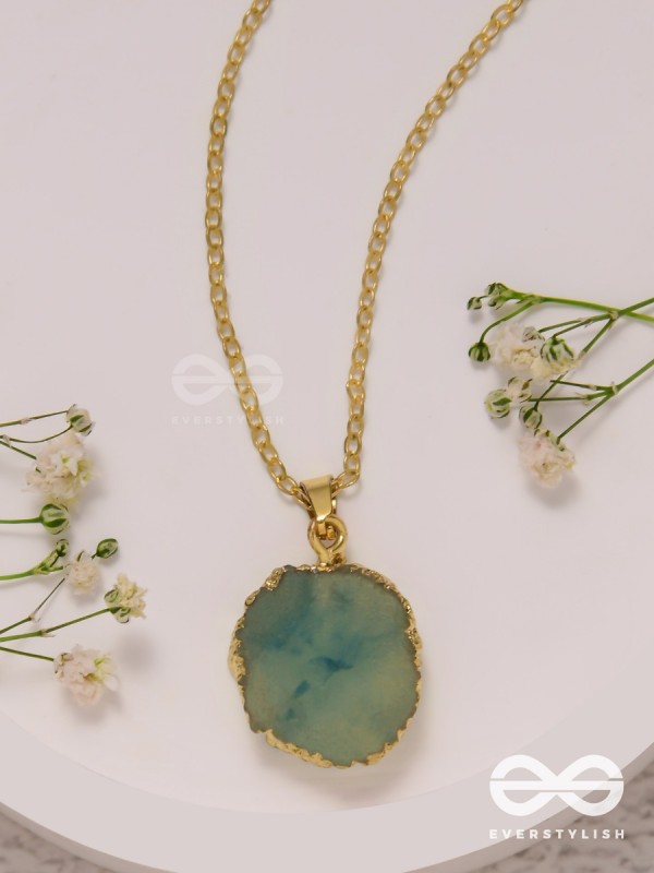The Oceanic Bloom - Golden And Blue Resin Pendant With Anti-Tarnish Coating