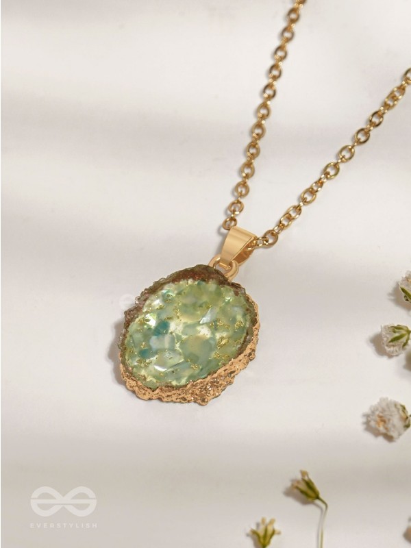 The Aqua Bloom - Golden And Teal Resin Pendant With Anti-Tarnish Coating