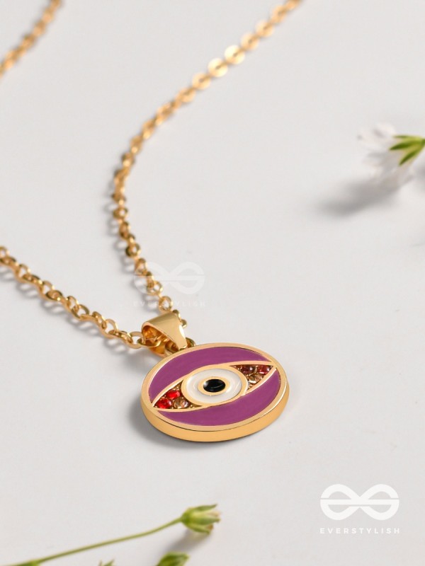 Guardian Eye Stone - Golden Embellished Pendant With Anti-Tarnish Coating (Purple)