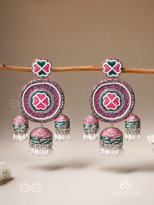 Sumardava- The Art Of Softness- Resham, Beads And Cutdana Hand Embroidered Earrings