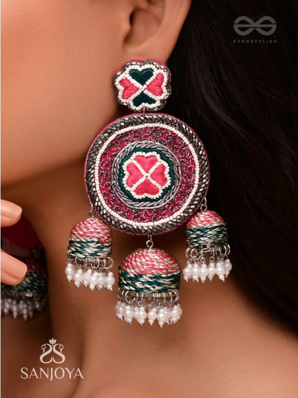 Sumardava- The Art Of Softness- Resham, Beads And Cutdana Hand Embroidered Earrings