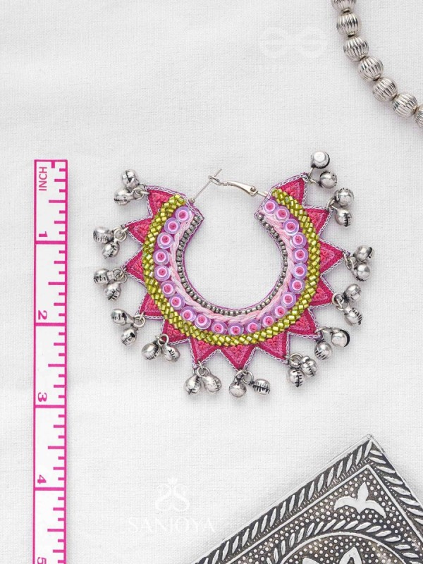Ihaloka - The Circle Of Life - Sequins And Beads Hand Embroidered Oxidised Hoop Earrings