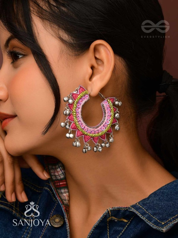 Ihaloka - The Circle Of Life - Sequins And Beads Hand Embroidered Oxidised Hoop Earrings