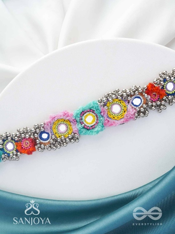 Ataya - The Spring'S Palette - Beads, Mirror And Resham Hand Embroidered Oxidised Neckpiece