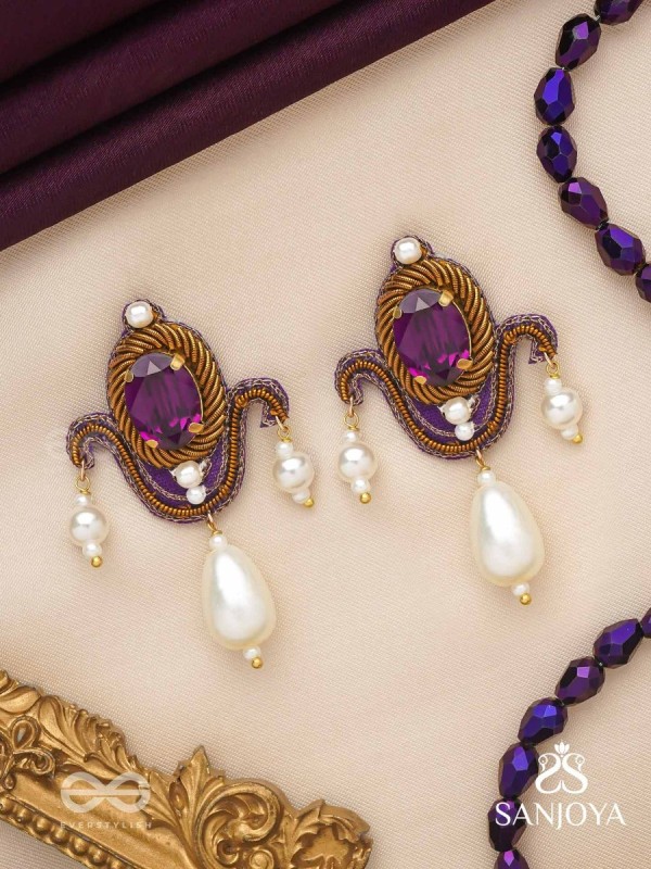 Ankusi- The Angel's Souvenir- Stones And Pearl Drops Hand Embroidered Earrings