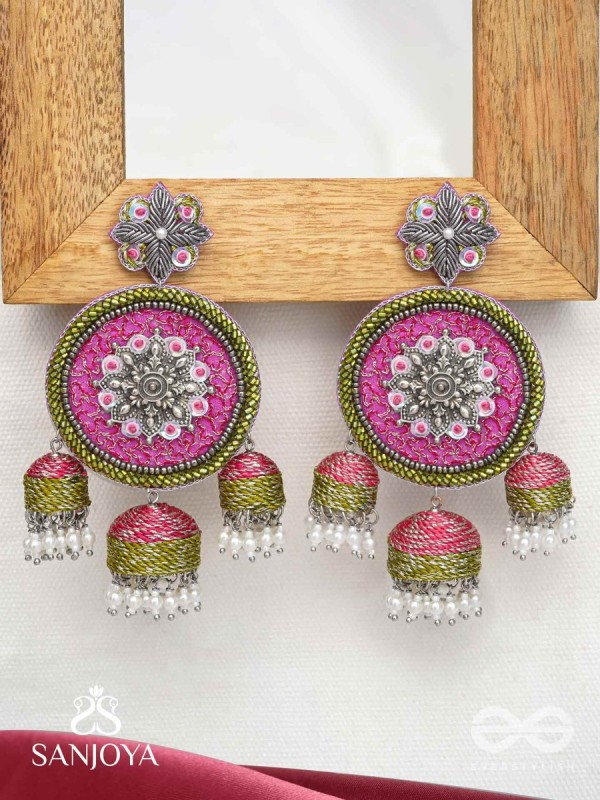 Arakta - Botanical Bliss - Beads Hand Embroidered Oxidised Earrings