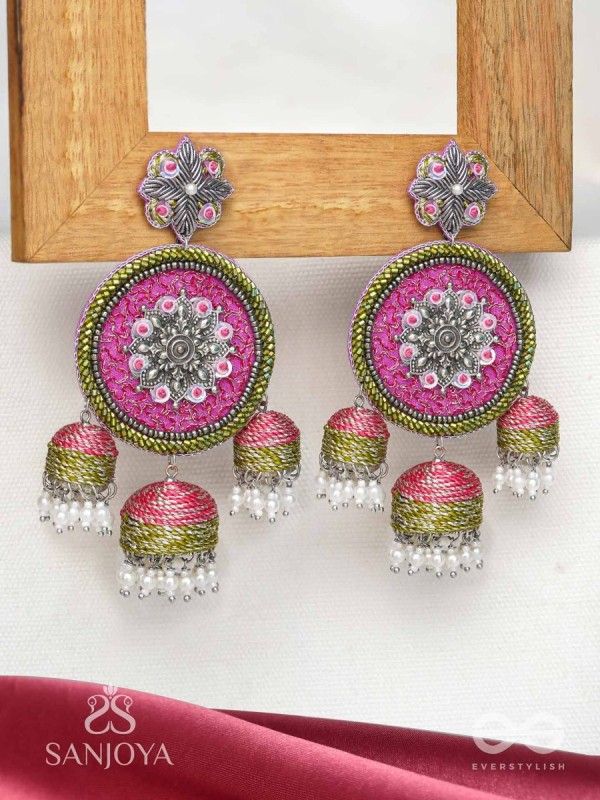 Arakta - Botanical Bliss - Beads Hand Embroidered Oxidised Earrings