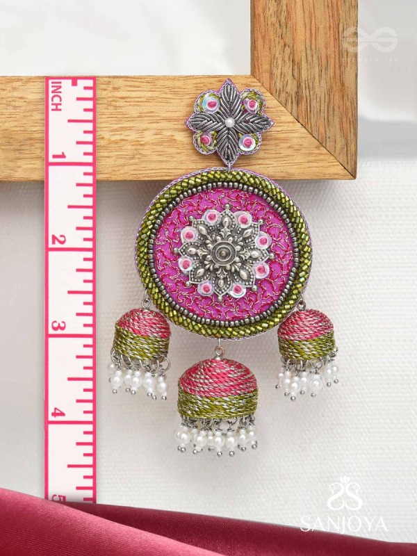 Arakta - Botanical Bliss - Beads Hand Embroidered Oxidised Earrings