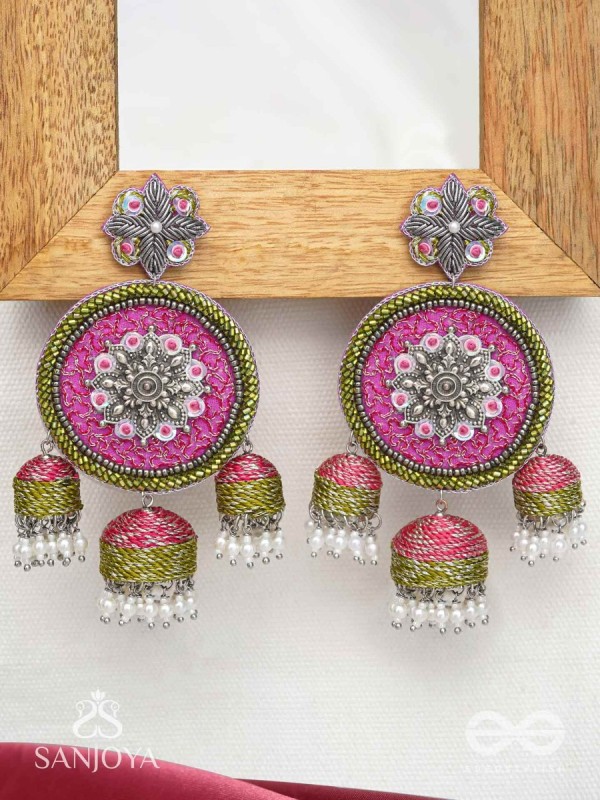 Arakta - Botanical Bliss - Beads Hand Embroidered Oxidised Earrings
