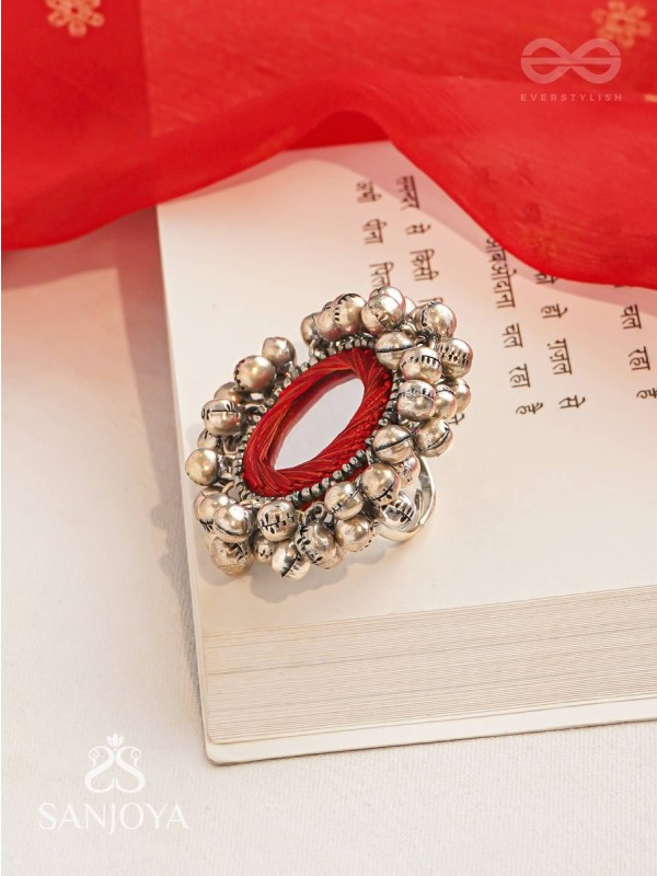 Ankara - The Tinkling Melodies - Beads And Mirror Hand Embroidered Oxidised Ring