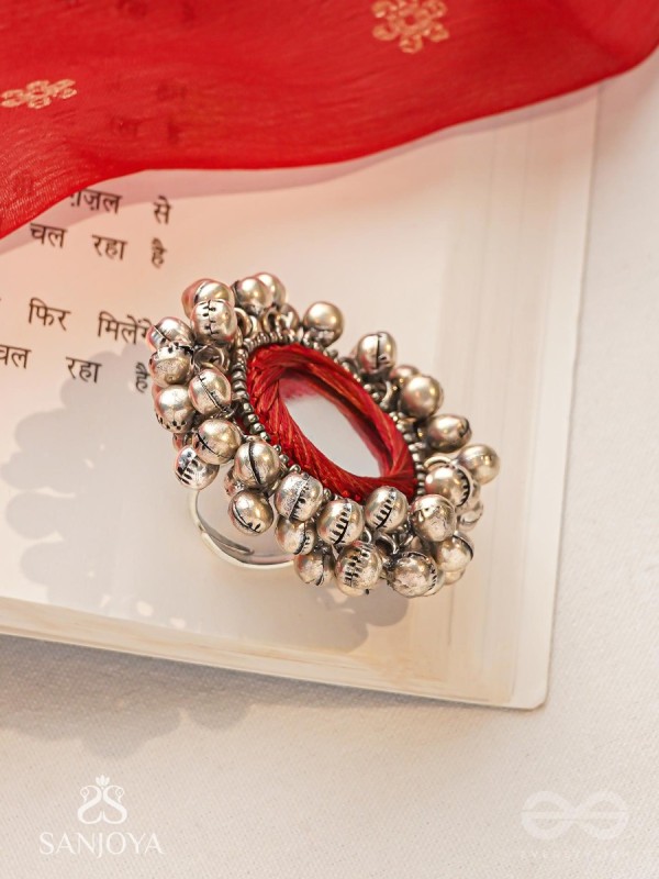 Ankara - The Tinkling Melodies - Beads And Mirror Hand Embroidered Oxidised Ring