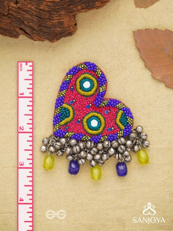 Hrdayanuga - Sound Of The Heart - Beads, Mirror And Glass Drops Hand Embroidered Oxidised Earrings