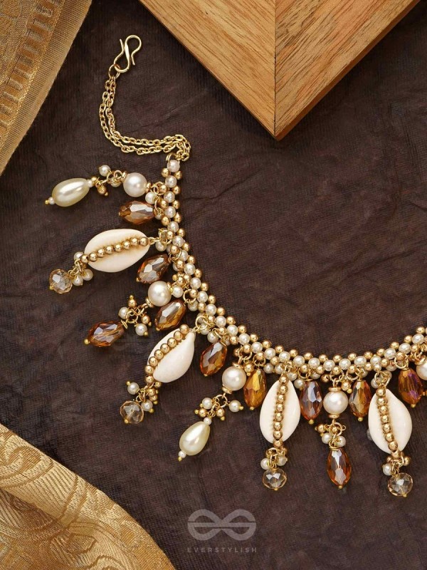 Gohiranya - The Majesty Drops - Beads, Shells And Glass Drops Hand Embroidered Neckpiece