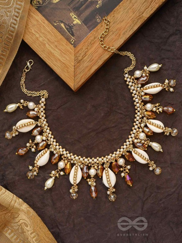 Gohiranya - The Majesty Drops - Beads, Shells And Glass Drops Hand Embroidered Neckpiece