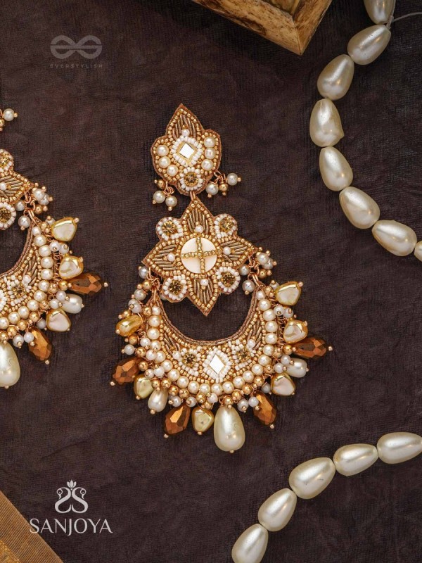Adhirukma - The Celestial Petals - Beads, Mirrors And Glass Drops Hand Embroidered Earrings