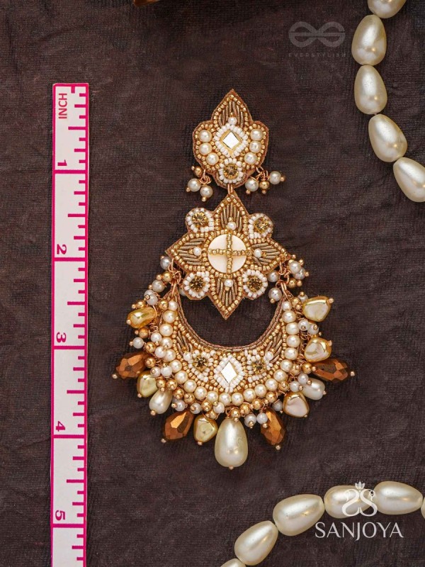 Adhirukma - The Celestial Petals - Beads, Mirrors And Glass Drops Hand Embroidered Earrings