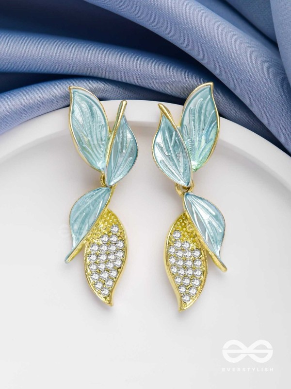 WINGS OF MAGIC - GOLDEN AND BLUE EMBELLISHED EARRINGS