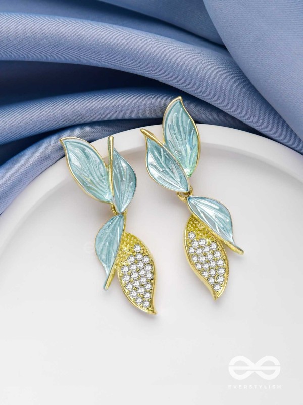 WINGS OF MAGIC - GOLDEN AND BLUE EMBELLISHED EARRINGS