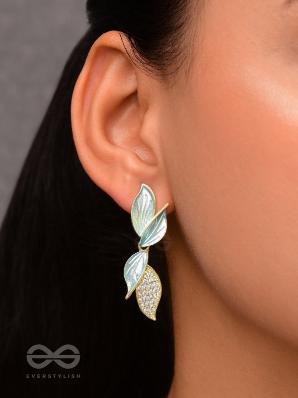 WINGS OF MAGIC - GOLDEN AND BLUE EMBELLISHED EARRINGS