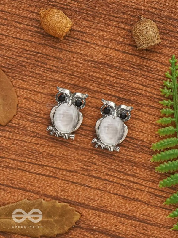 The Little Embellished Owls- Tiny Trinket Earrings(Gray)