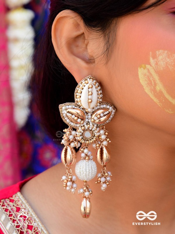 Pavi - Winter Wonderland - Beads And Shells Hand Embroidered Earrings
