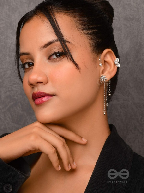 The Drizzling Stars - Silver Embellished Single Left Side Ear cuff (Non-Piercing)