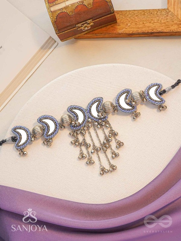 Ashvattha - The Blue Moon Night - Mirrors, Beads And Resham Hand Embroidered Oxidised Choker Neckpiece 