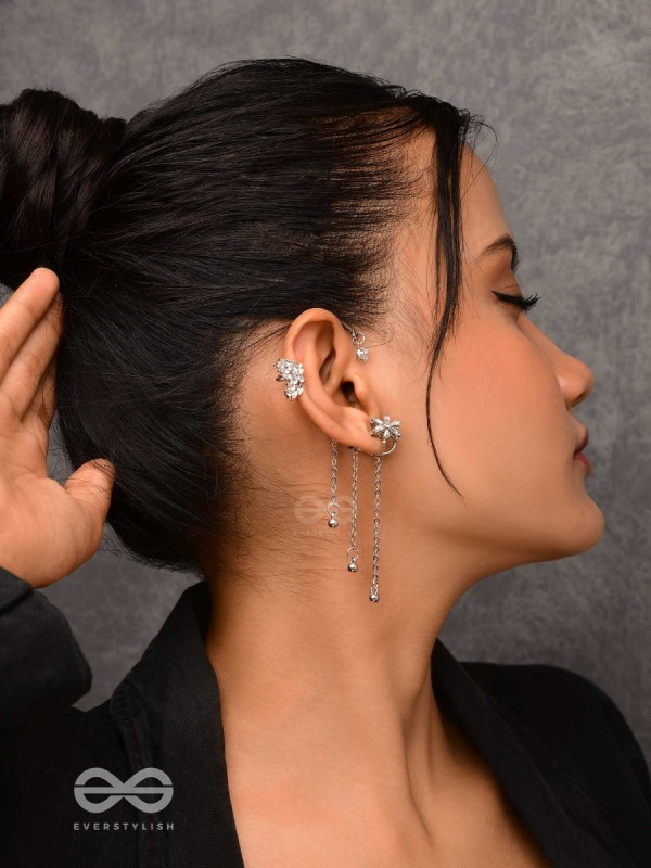 The Drizzling Stars - Silver Embellished Single Right Side Ear cuff (Non-Piercing)