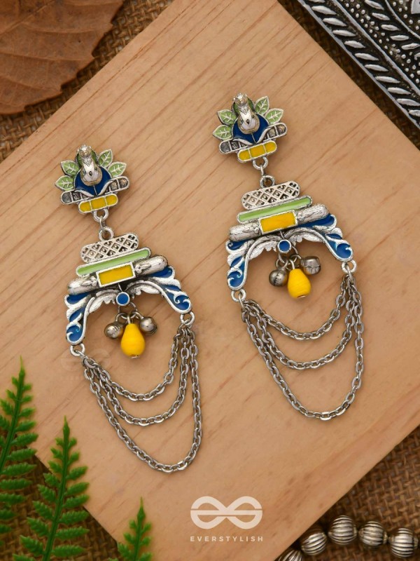 The Peacock Pride - Enamelled Oxidised Earrings