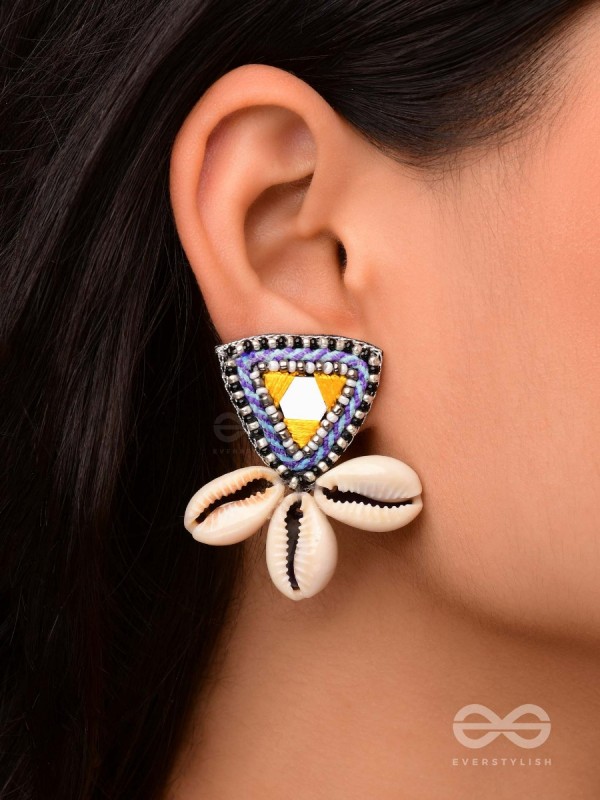Kapardin - The Shells Trio - Mirror, Resham And Shells Hand Embroidered Earrings