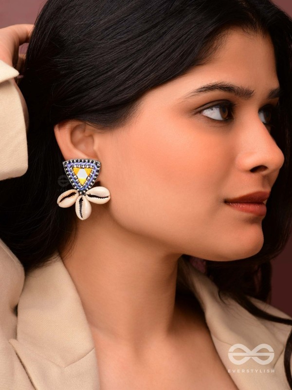 Kapardin - The Shells Trio - Mirror, Resham And Shells Hand Embroidered Earrings