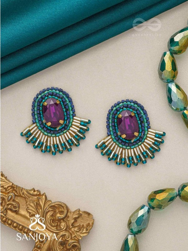 Abdimat -The Twilight  Radiance - Stone And Cutdana Hand Embroidered Earrings