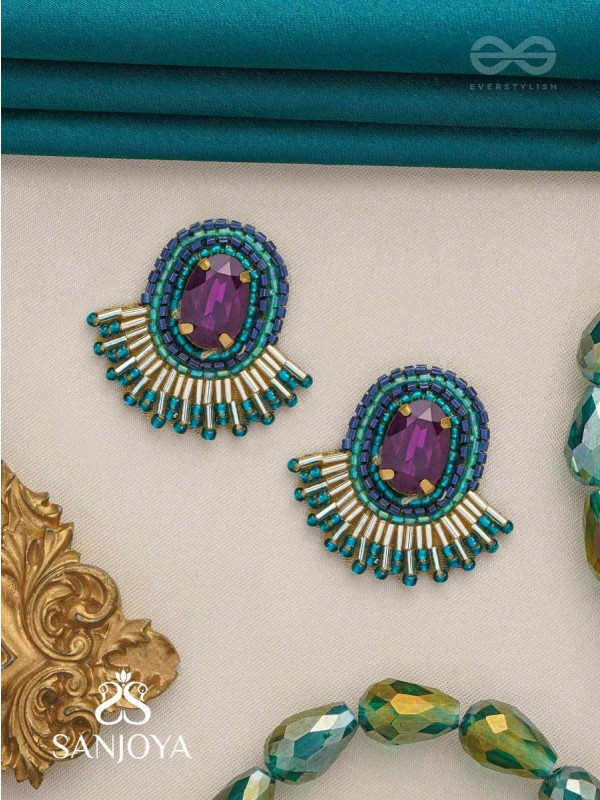 Abdimat -The Twilight  Radiance - Stone And Cutdana Hand Embroidered Earrings
