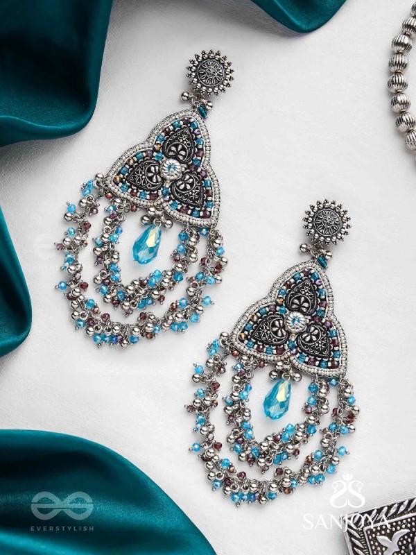 Prakirtih- The Euphoric Celebrations- Beads And Glass Drops Hand Embroidered Oxidised Earrings
