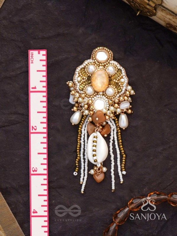 Aadhararoop - Ornament Of Enchantress- Shells, Beads And Pearl Drops Hand Embroidered Earrings