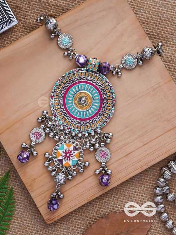 The Hypnotising Circles- Enamelled Oxidised Neckpiece