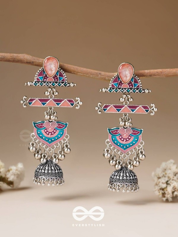 The Rosy Patterns- Stone Enamelled Oxidised Earrings