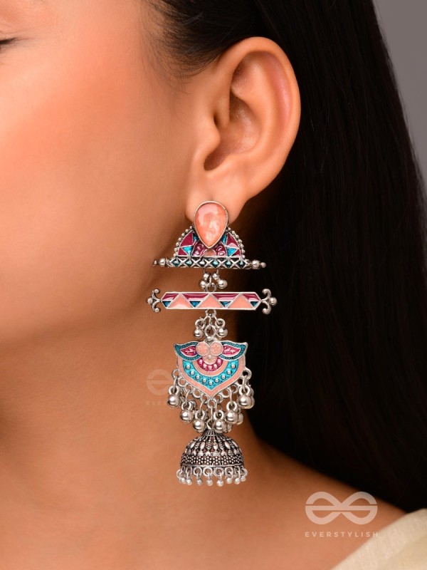 The Rosy Patterns- Stone Enamelled Oxidised Earrings