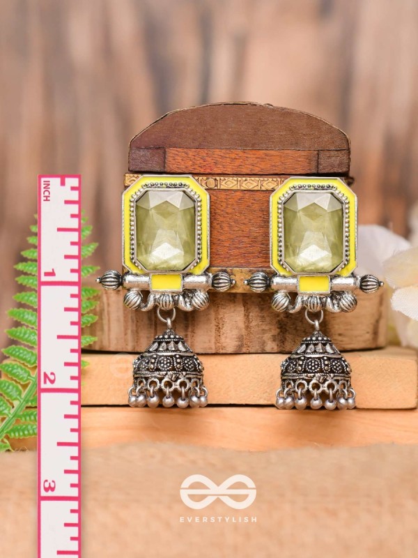 The Green Dahlia - Enamelled Oxidised Jhumka Earrings