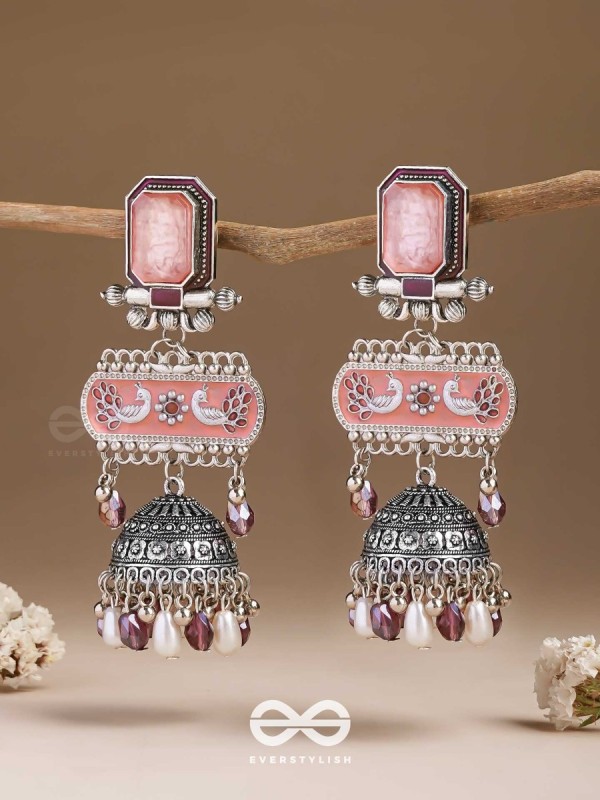 The Rosewood Nostalgia- Enamelled Oxidised Jhumka Earrings
