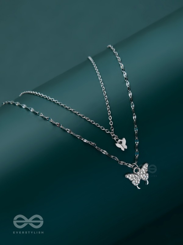 Flutterby Fantasy - Multilayered Silver Necklace With Anti-Tarnish Coating