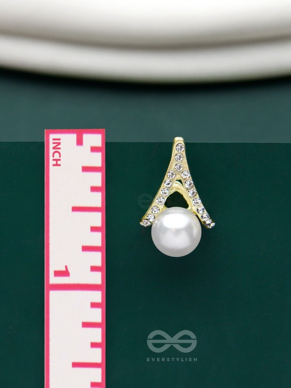 Glimmering Pearls - Golden Embellished Earrings