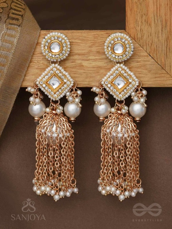 Tolaka - Seashell Mirage - Beads, Kundan And Polki Finished Hand Embroidered Earrings