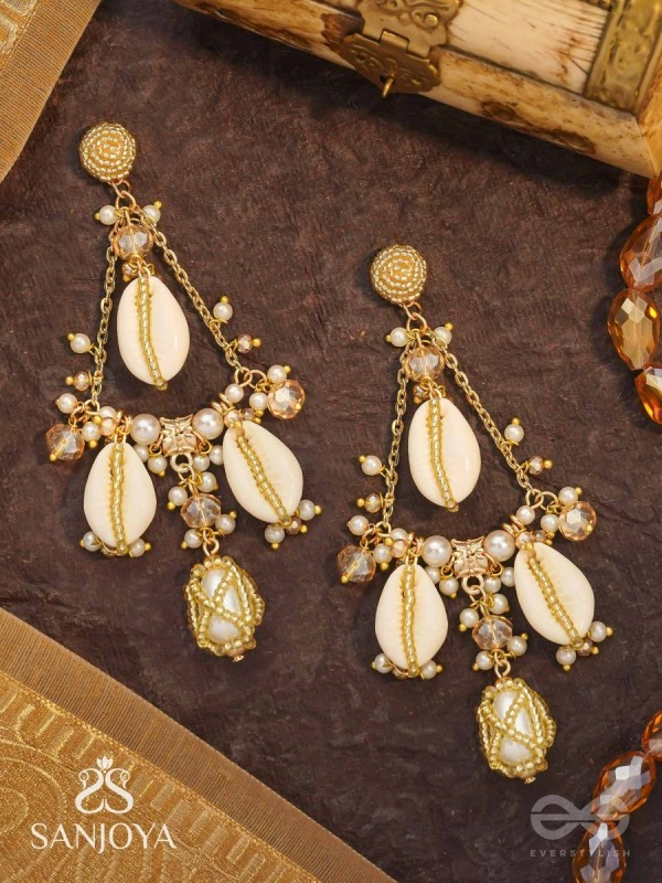 Varnaka - Sunlit Shell Charms - Beads And Shells Hand Embroidered Earrings