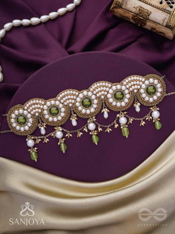 Pradavya - The Goddess Glamour - Stones, Beads And Pearls Hand Embroidered Neckpiece