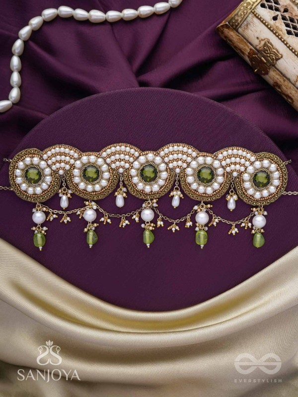 Pradavya - The Goddess Glamour - Stones, Beads And Pearls Hand Embroidered Neckpiece